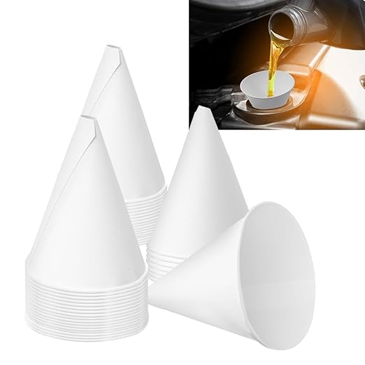 50 Disposable Funnels for Motor Oil & Other Liquids - 4.5 oz Foldable Engine Oil Funnel - Flat Pack