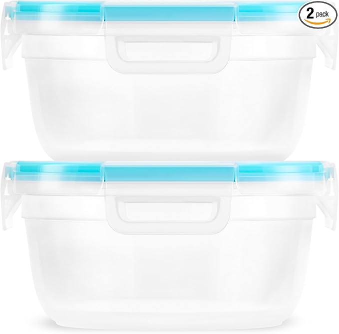 Snapware Plastic Total Solution 2-Pack (4-Cup) Food Storage Containers Set, Leakproof & Airtight Plastic Locking Lids Round Tupperware, Non-Toxic BPA-Free Lids, Microwave Dishwasher Freezer Safe by Snapware