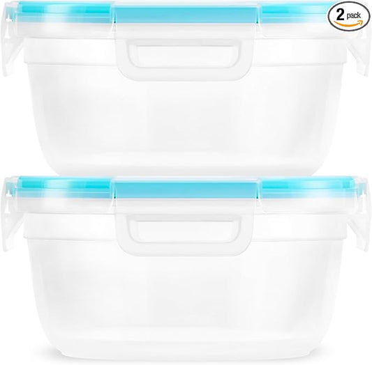 Snapware Plastic Total Solution 2-Pack (4-Cup) Food Storage Containers Set, Leakproof & Airtight Plastic Locking Lids Round Tupperware, Non-Toxic BPA-Free Lids, Microwave Dishwasher Freezer Safe by Snapware