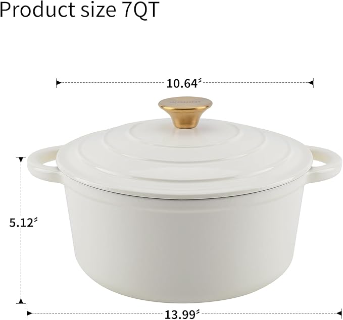 Enameled Cast Iron Dutch Oven - 7QT Pot with Lid,Oven Safe to 500°F,Heavy-Duty Cookware for Sourdough Bread Baking,Braising,Stews,Roasting Cream - Image 3