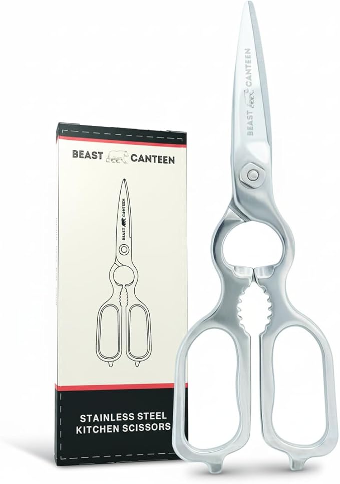 Heavy Duty Kitchen Scissors for Food — All Purpose Cooking Scissors, All Stainless Steel, No Plastic, Come-Apart Blades for Easy Cleaning, Dishwasher Safe, 5-in-1 Multi-Tool