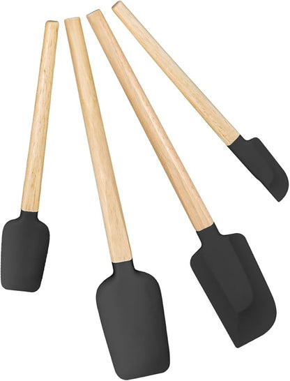 Silicone Spatula Set, Food Grade Rubber Spatula-4 Piece Nonstick Rubber Spatulas, Spoonula, Jar Scraper for Cooking, Baking, Mixing, Frosting - Heat Resistant Up to 600°F (4 Pcs Spatula Black) by HighQualityKitchenAccessory