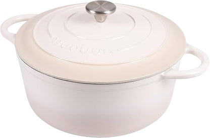 Nuovva Enamelled Cast Iron Dutch Oven Pot with Lid 6.4 Quart Non Stick Casserole Pot – Heavy Duty & Oven Safe up to 500° F for Bread Baking, Braising, Stews, Roasting – 28cm Oyster by Nuovva