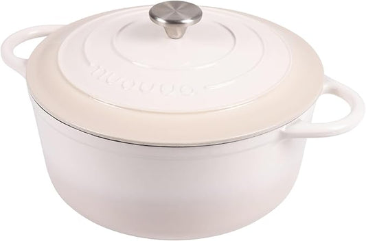 Nuovva Enamelled Cast Iron Dutch Oven Pot with Lid 6.4 Quart Non Stick Casserole Pot – Heavy Duty & Oven Safe up to 500° F for Bread Baking, Braising, Stews, Roasting – 28cm Oyster by Nuovva