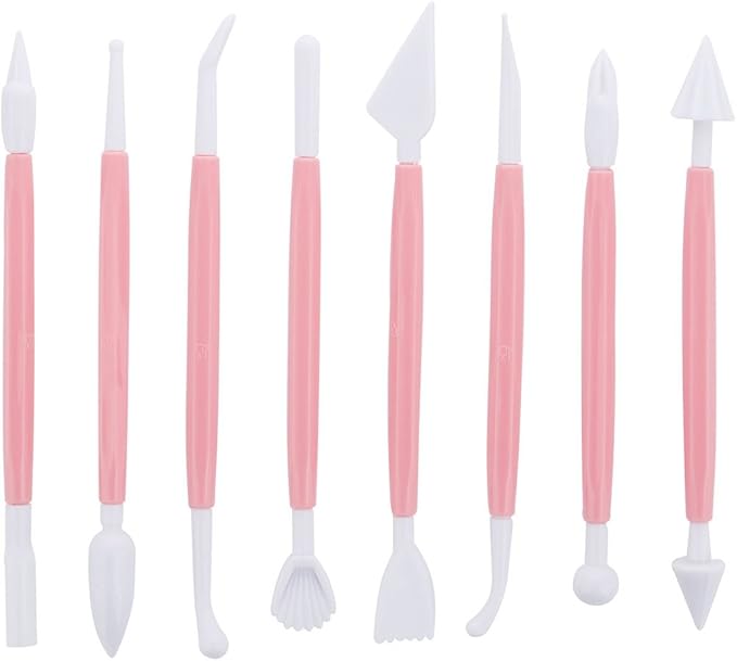 ScivoKaval Marshmallow Fondant Cake Decorating Hand Tool 12 Pcs 5 Sets Sugarcraft Gumpaste Icing Smoother Rolling Pin Trimmer Cutter Embosser Flower Scissor Modelling Accessories Supplies Kit Pink - Image 2