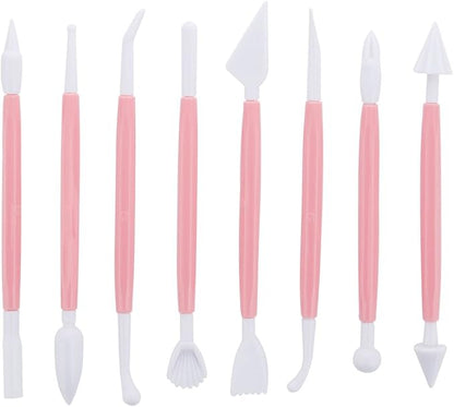 ScivoKaval Marshmallow Fondant Cake Decorating Hand Tool 12 Pcs 5 Sets Sugarcraft Gumpaste Icing Smoother Rolling Pin Trimmer Cutter Embosser Flower Scissor Modelling Accessories Supplies Kit Pink - Image 2
