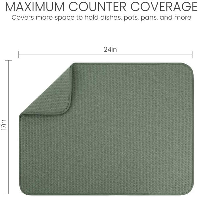 Bellemain XL Dish Mat 24" x 17" ( LARGEST MAT ) Microfiber Dish Drying Mat , Super absorbent ( Green ) - Image 2