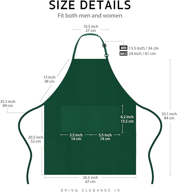 Syntus Apron for Men Women, Adjustable Cooking Kitchen Chef Aprons with 2 Pockets, Cotton/Polycotton/Polyester - Image 2