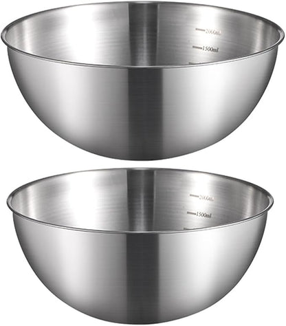 Stainless Steel Salad Bowls Set of 2 Mixing Bowl with Measurement Markings Snacks Bowls, 1.70 Quart Serving Bowls for Mixing, Cooking, Baking, Prepping and Home Kitchen Food Storage Bowls