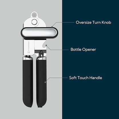KITCHENDAO Manual Can Opener, Super Sharp Sandvik 12C27 Blade, Handheld Can Opener with Magnet, Smooth Edge Cut, Soft Grip, Oversized Knob for Seniors & Arthritis, Easy to Use, Black