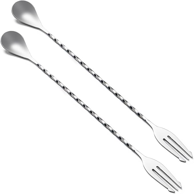 BRIOUT 2 Pcs Bar Spoon, 12 Inches Long Handle Drink Stirrer, Stainless Steel Bar Cocktail Mixing Spoons with Double Ended Design for Stirring, Silver by Briout