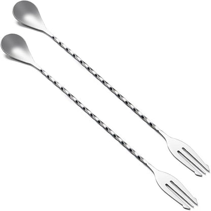 BRIOUT 2 Pcs Bar Spoon, 12 Inches Long Handle Drink Stirrer, Stainless Steel Bar Cocktail Mixing Spoons with Double Ended Design for Stirring, Silver by Briout