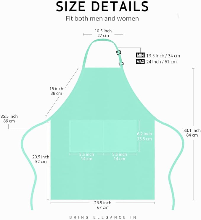 Syntus Apron for Men Women, Adjustable Cooking Kitchen Chef Aprons with 2 Pockets, Cotton/Polycotton/Polyester - Image 2