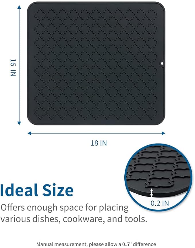 AMOAMI-Dish Drying Mats for Kitchen Counter-Silicone Dish Drying Mat-Kitchen Dish Drying Pad Heat Resistant Mat-Kitchen Gadgets Kitchen Accessories Kitchen Small Appliances(16" x 18", BLACK) - Image 6