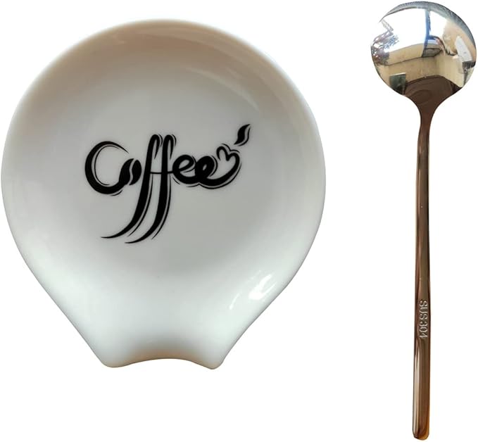 Coffee Spoon Rest, Small Ceramic Coffee Spoon Holder, Porcelain Spoon Holder, Ceramic Spoon Rest for Tablespoon,Teaspoon,Bar Spoon,Coffee Bar Accessories (Spoon Rest+Sliver Spoon) by PFCTRJR