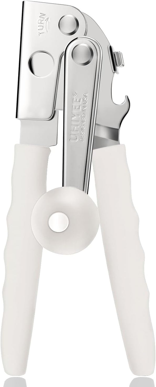 Commercial Can Opener, UHIYEE Hand Crank Can Opener Manual Heavy Duty with Comfortable Extra-long Handles, Oversized Knob, Large Handheld Can Open Easy for Big Cans, White by UHIYEE