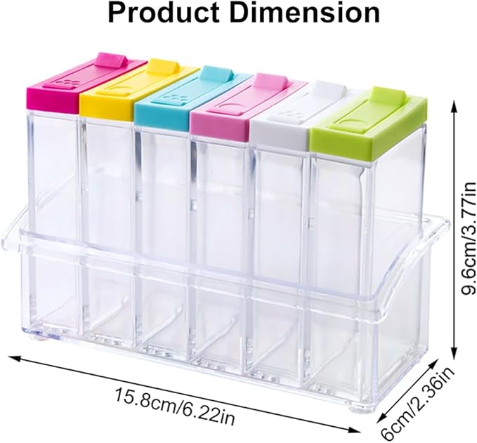 12 PCS Colorful Spice Shaker Jars, Salt and Pepper Shakers Set, Seasoning Shaker Boxes Condiment Set, Anberky Plastic Spice Dispenser Case Clear Seasoning Storage Container Bottle with Lid & Tray (#B) - Image 2