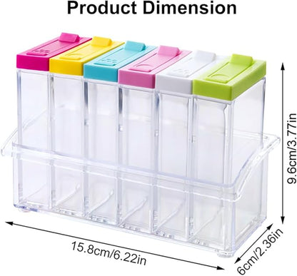 12 PCS Colorful Spice Shaker Jars, Salt and Pepper Shakers Set, Seasoning Shaker Boxes Condiment Set, Anberky Plastic Spice Dispenser Case Clear Seasoning Storage Container Bottle with Lid & Tray (#B) - Image 2