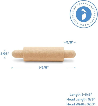 Wooden Mini Rolling Pin, 1-1/2 inches, Pack of 25, Perfect for Scrapbook Projects, Miniatures, Party Decor, and Crafts, by Woodpeckers - Image 2