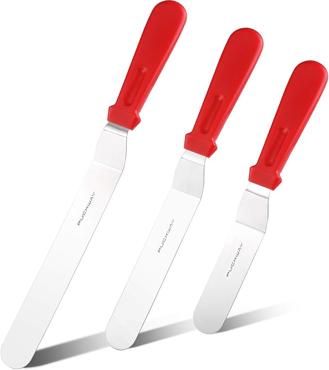 Offset Spatula set of 3 Red 6 8 & 10 Inch Cake Frosting Angled Icing Spatula for Decorating by PUCKWAY