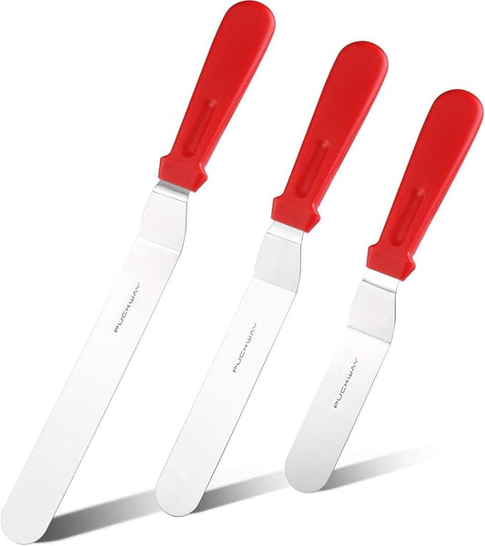 Offset Spatula set of 3 Red 6 8 & 10 Inch Cake Frosting Angled Icing Spatula for Decorating by PUCKWAY