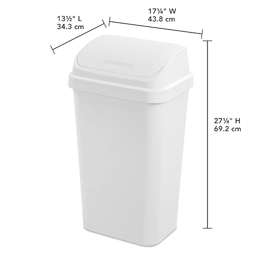Kitchen Trash Can, 13 Gallon Plastic Garbage Bin with Swing Top Lid, White, Gray(White) - Image 2