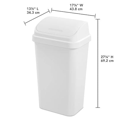 Kitchen Trash Can, 13 Gallon Plastic Garbage Bin with Swing Top Lid, White, Gray(White) - Image 2