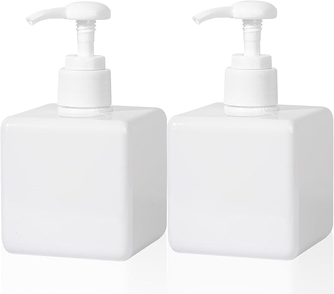 Pump Bottle, Refillable Plastic Empty Lotion Soap Dispenser Liquid Container for Bathroom Shampoo and Body Wash, 8.4oz/250ml White 2 Pack