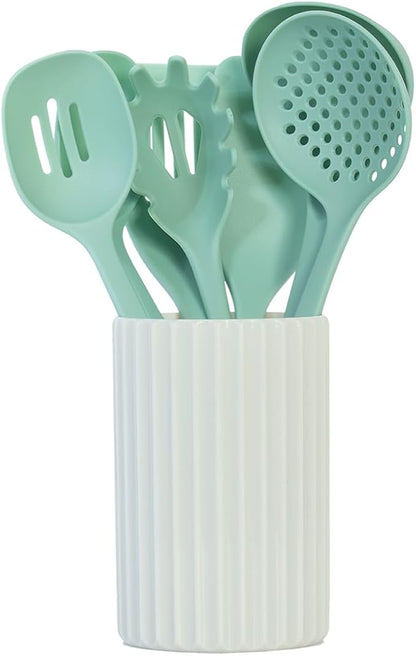 Glad Kitchen Utensils Set, 8pcs - Nonstick Cooking Tools with Utensil Holder - Nylon Spoon, Ladle, Skimmer, Spaghetti Server, and Turner Spatula Set - Dishwasher Safe, Teal Green by GladTrashFoodStorage