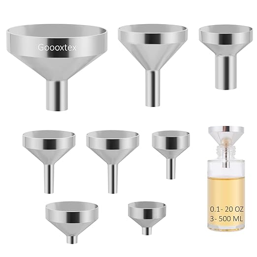 Small Metal Funnels Mini Funnel 8 Size Tiny Bottle Funnel, Miniature Atomizers, Flask, Perfume, Essential Oil, Powder, Micro Pet Capsule, Spice Jar by Goooxtex