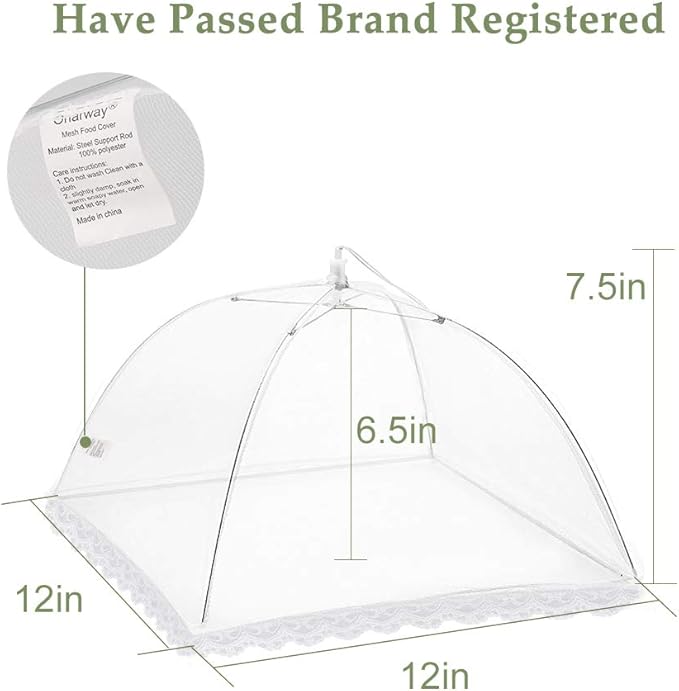 Onarway 3 Pack Food Covers 12 Inch Pop-Up Encrypted Mesh Plate Serving Tents, Fine Net Screen Umbrella for Outdoors, Parties, Picnics, BBQs, Reusable and Collapsible - Image 2