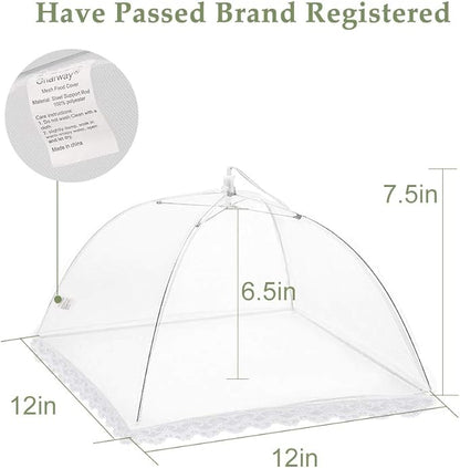 Onarway 3 Pack Food Covers 12 Inch Pop-Up Encrypted Mesh Plate Serving Tents, Fine Net Screen Umbrella for Outdoors, Parties, Picnics, BBQs, Reusable and Collapsible - Image 2