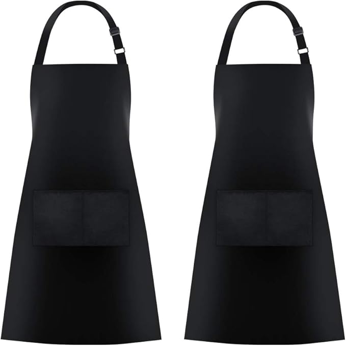 Jubatus 2 Pack Bib Aprons with 2 Pockets Cooking Chef Kitchen Apron for Women Men, Black by Jubatus