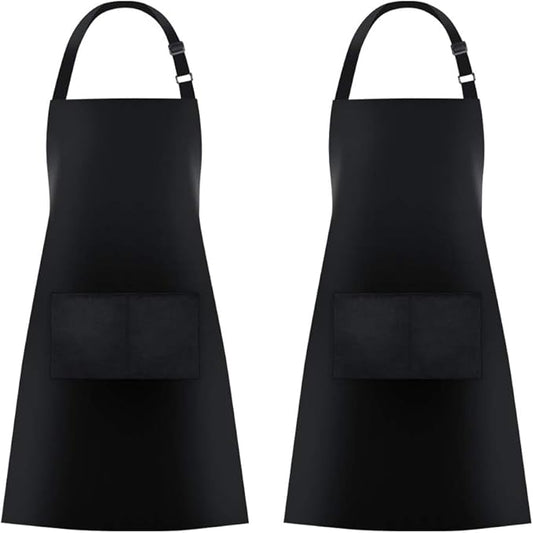 Jubatus 2 Pack Bib Aprons with 2 Pockets Cooking Chef Kitchen Apron for Women Men, Black by Jubatus