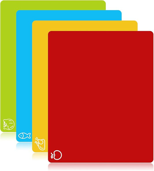 Goodluck 4 Pieces Flexible Cutting Boards, BPA Free Plastic Cutting Boards for Kitchen, Non Slip Cutting Mat for Meat and Vegetables by GoodLuck