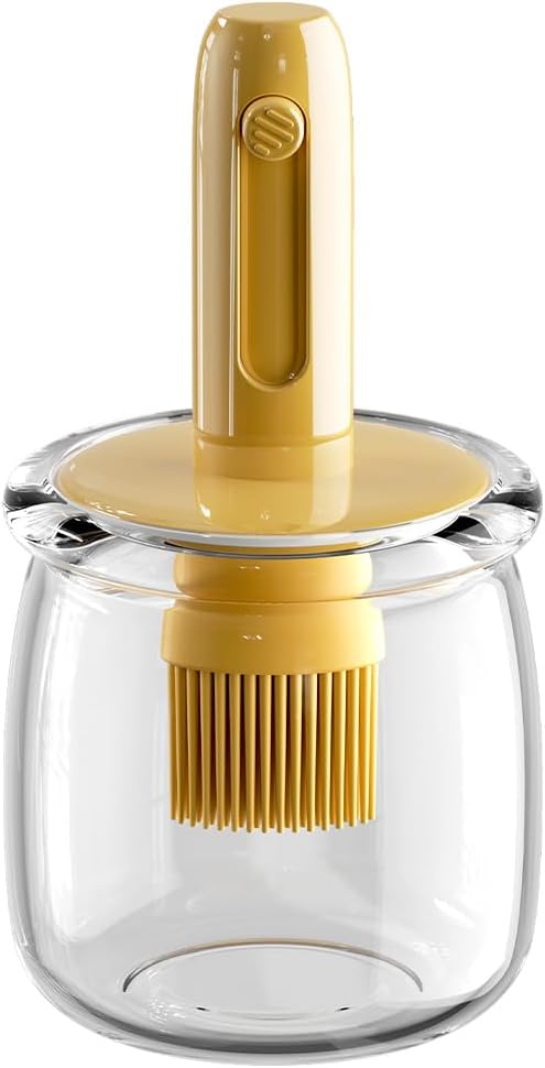 Retractable Oil Brush Dispenser, 2-in-1 Glass Olive Oil Bottle with Silicone Basting Brush — Adjustable Telescopic Design for Cooking, BBQ, and Baking (White/Green/Yellow) (YELLOW)