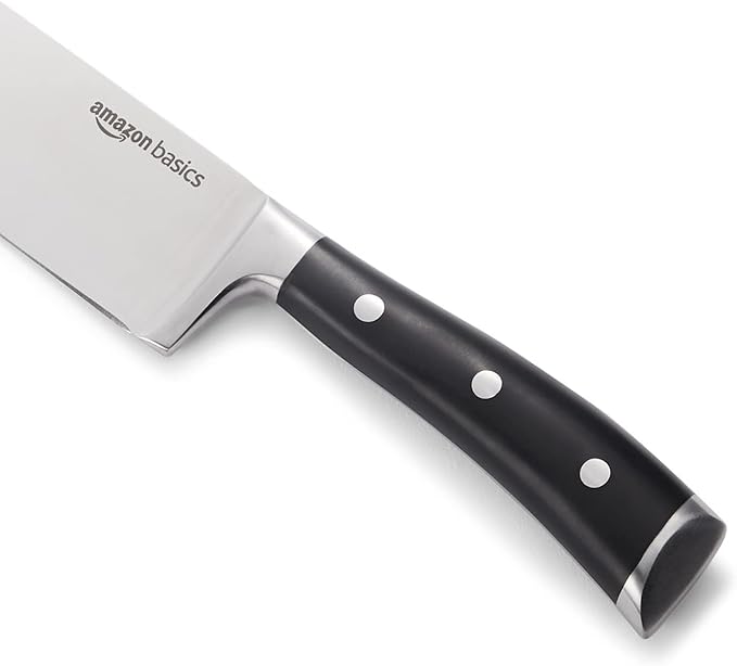 Amazon Basics Classic 8-inch Full Tang High Carbon Stainless Steel Chef's Knife, Multipurpose Kitchen Knife with Three Rivets, Silver - Image 4