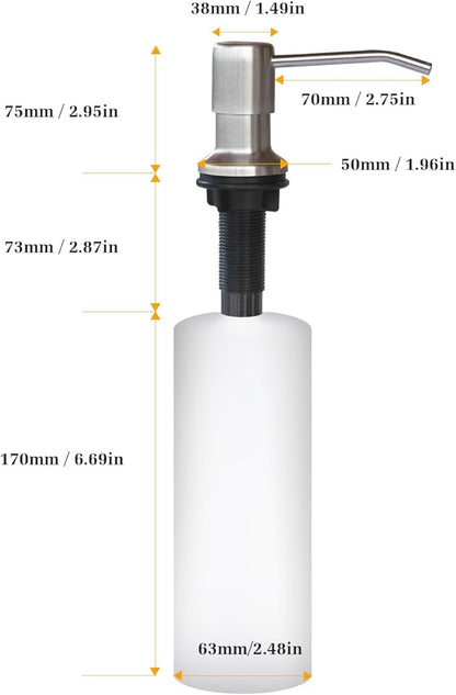 Soap Dispenser for Kitchen Sink, Built in Sink Soap Dispenser Lotion Dispenser with 17 OZ Bottle, Refill from The Top Bar Sink Soap Dispenser, Brushed Nickel (1 Pack)