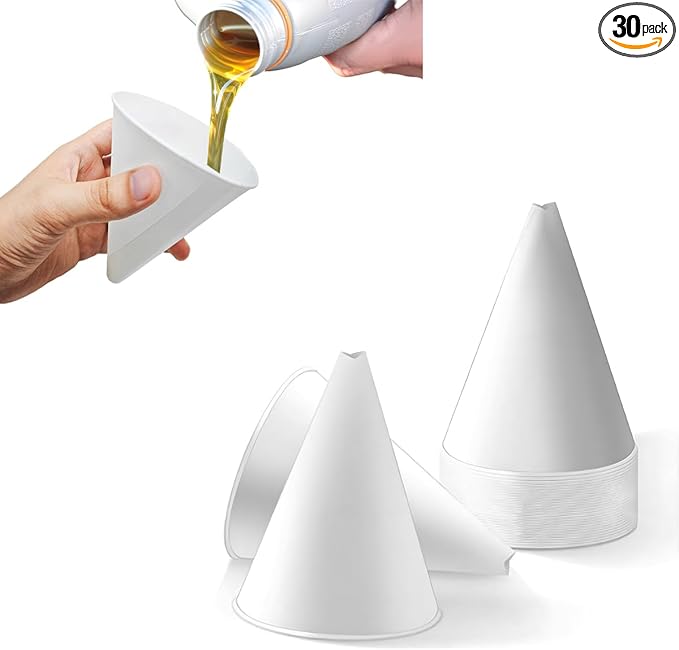 DXNQ 30PCS Disposable Engine Oil Funnels, Paper Cone Funnel Motor Oil Funnel Dispensers for Oil Change, Automotive Use No Spill Disposable Paper Funnels for Water Coolant Gas