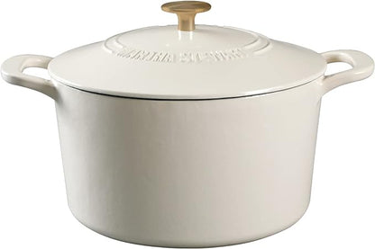 MARTHA STEWART Gatwick 7-Quart Enamel Cast Iron Dutch Oven – Linen White With Gold – Heavy-Duty Dutch Oven for Slow Cooking, Braising & Baking by MarthaStewart