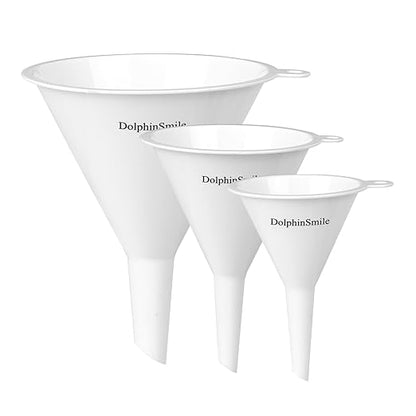 Plastic Kitchen Funnel Set of 3, Round Kitchen Funnels for Filling Bottles, Durable and Multifunctional Funnels for Filling Canning, Cooking, Lab or Car Oil (White) by DolphinSmile