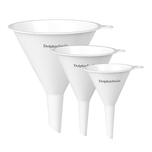 Plastic Kitchen Funnel Set of 3, Round Kitchen Funnels for Filling Bottles, Durable and Multifunctional Funnels for Filling Canning, Cooking, Lab or Car Oil (White) by DolphinSmile