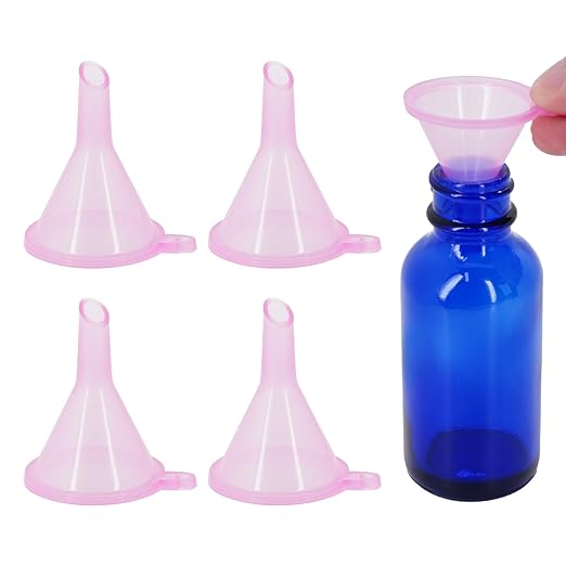 Mini Funnel 4-Pack for Lab Bottles, Sand Art, Perfume, Spice, Powder, Essential Oil, Recreational, Kitchen Food Grade Small Plastic (Pink)