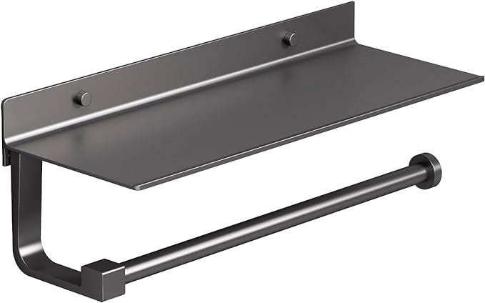 Danpoo Kitchen Paper Towel Holder with Shelf Wall Mount, Adhesive Hand Towel Holder for Bathroom, Matte Grey by Danpoo-ForYourHome