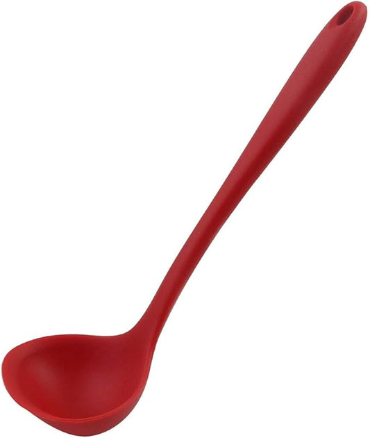 uxcell Silicone Soup Ladle Spoon 8.5 Inch Heat Resistant to 450°F One Piece Design Restaurant Kitchen Cooking Utensil for Serving Soup Red