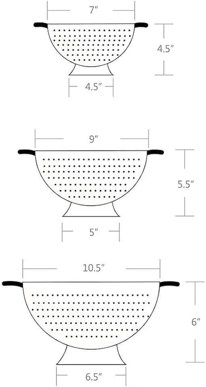Rorence Powder Coated Steel Colanders: 1.5 Quart 3 Quart & 5 Quart Set of 3 - White