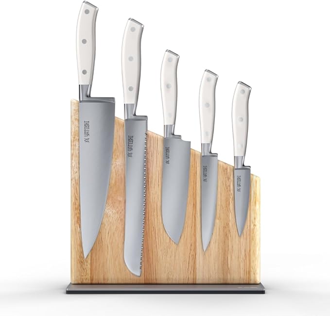 Yatoshi Knives Yatoshi Magnetic Kitchen Knife Block Set 6 Pcs White - Pro Kitchen Knife Set Ultra Sharp High Carbon Steel by YatoshiKnives