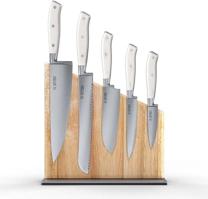 Yatoshi Knives Yatoshi Magnetic Kitchen Knife Block Set 6 Pcs White - Pro Kitchen Knife Set Ultra Sharp High Carbon Steel by YatoshiKnives