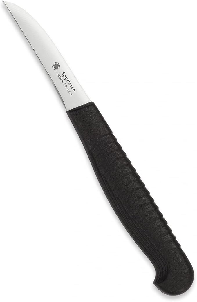 Spyderco Mini Paring Kitchen Knife with 2.25" Stainless Steel Blade with Durable Black Polypropylene Handle - PlainEdge - K09PBK