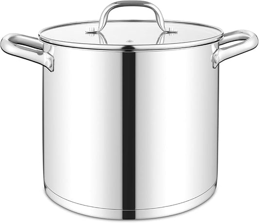 TeamFar 10QT Stock Pot, Stainless Steel Large Soup Cooking Pot & Lid with Tri-ply Bottom for Cooking/Boiling/Stewing, for Induction/Gas/Ceramic, Healthy & Heavy-Duty, Riveted Handles & Dishwasher Safe by TeamFar